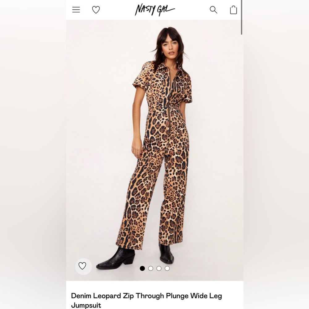 Nasty Gal Denim Leopard Zip Wide Leg Jumpsuit